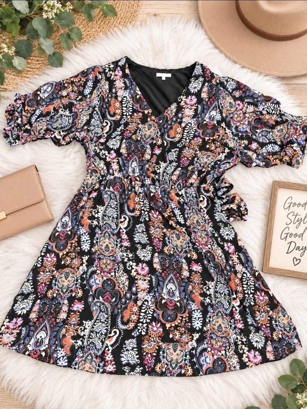 Maurices Paisley Mini Dress in Black & Orange Size XL